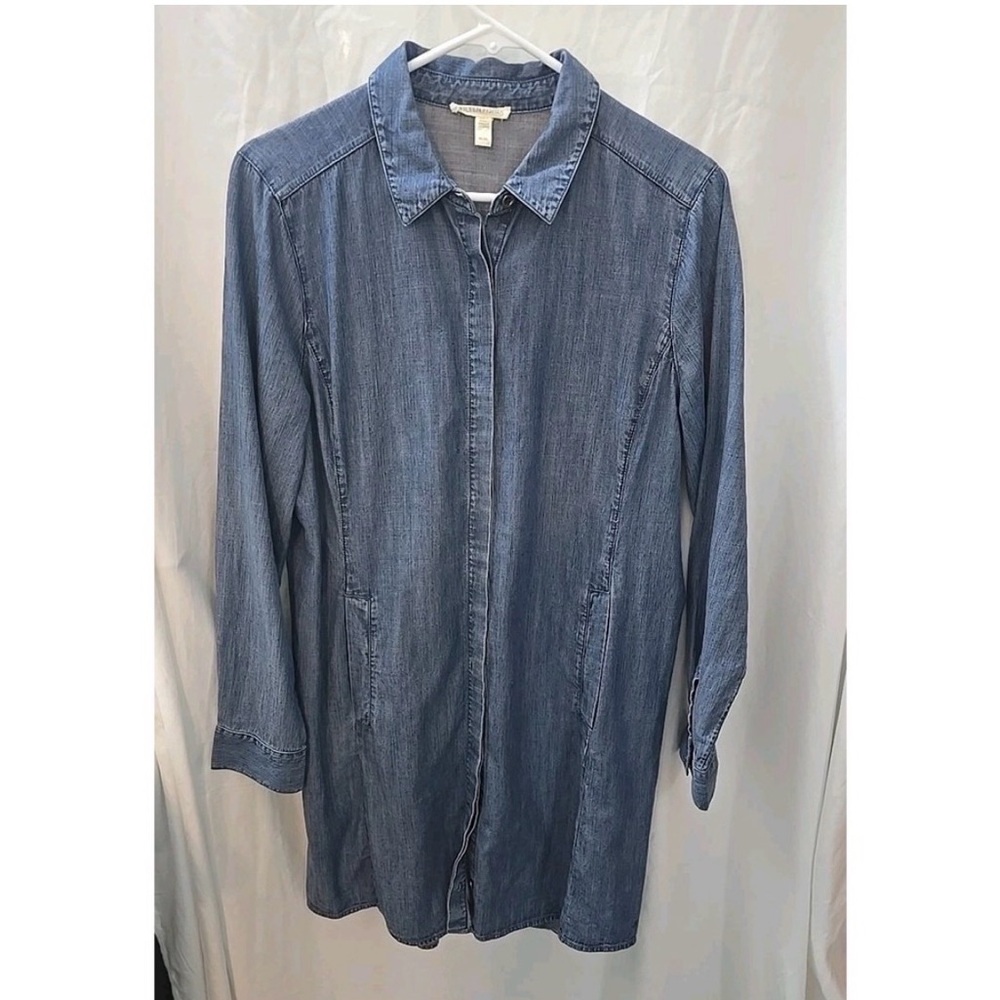 Eileen Fisher Light Blue Denim Button-Down Shirt Dress